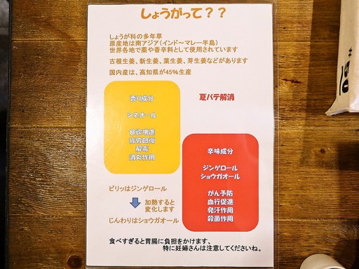 しょうがとお料理 こがね | 店舗メニュー